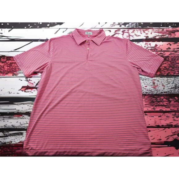GC Men's XL Peter Millar Summer Comfort Pink Stripe Short Sleeve Polo Shirt Tee - Picture 1 of 5